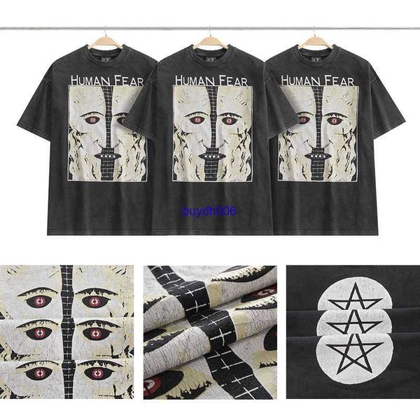 

229n men's t-shirts saint michael's five point star white ghost old print high street trendy brand loose washed round neck short s, White;black