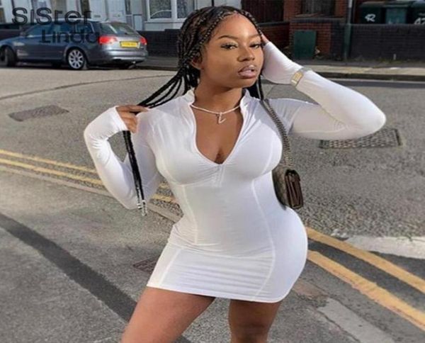 

sisterlinda turtleneck zipper sport dress women white bodycon fitness skinny mini dresses fashion streetwear activewear clothing3991331, Black;gray