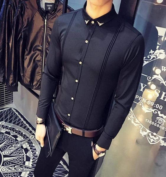 

new arrival mens shirt slim fit tuxedo shirts male long sleeve red black white casual shirt men plus size clothing5066607, White;black