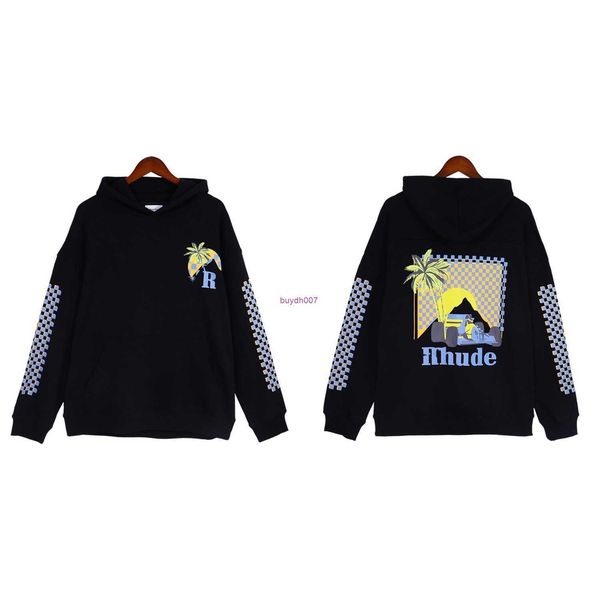 

rbgw men's hoodies sweatshirts high edition rhude autumn/winter new sunset coconut tree print high street casual hoodie, Black