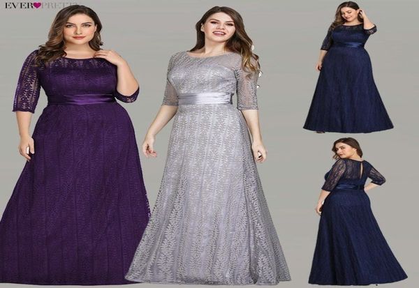

elegant plus size evening dresses long 2020 ever pretty aline lace half sleeve grey formal party gowns for wedding lj2011241095605, White;black
