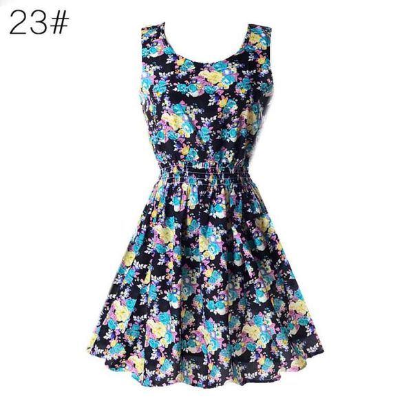 

fashion women chiffon beach dress sleeveless summer sundress floral tank dresses 20 colors1572161, Black;gray