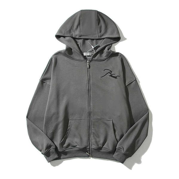 

hb4h men's hoodies sweatshirts american high street fashion brand rhude capsule embroidery letter loose relaxed sweater for men and wom, Black