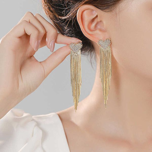 

love set zircon tassel earrings with light luxury and high grade long style earrings with exaggerated personality and temperament earrings 2, Golden