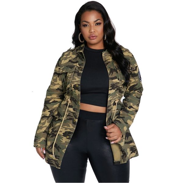 

women s jackets camouflage women plus size 5xl long sleeve drawstring camo military outwear coat rivet stamp female 230818, Black;brown