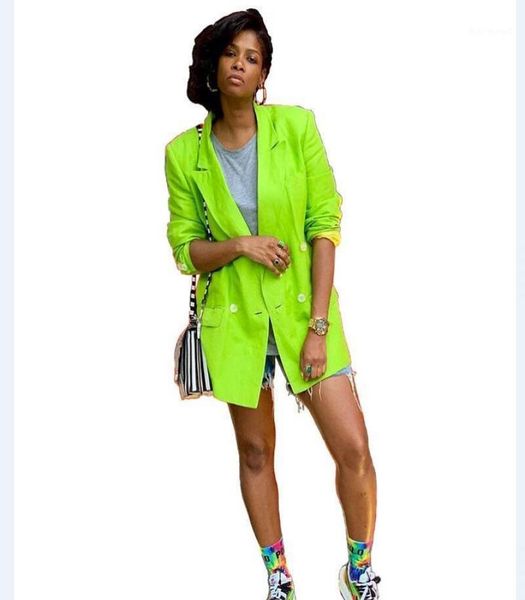 

neon green long blazers women notched collar double breasted blazers autumn style high street fashion lady mys31315040119, White;black