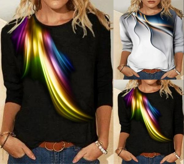 

women039s tshirt casual colorchanging printed round neck long sleeve tshirt3332615, White