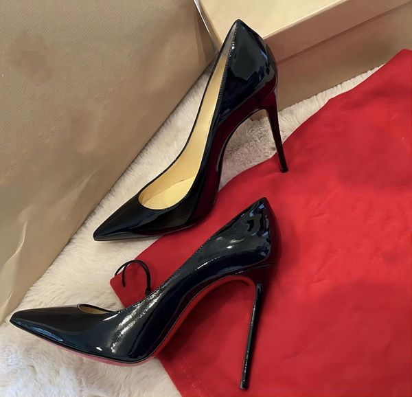 

brand luxury designer high heels women's shoes red shiny bottom pointed toe black high heels stiletto 8cm 10cm 12cm wedding shoes