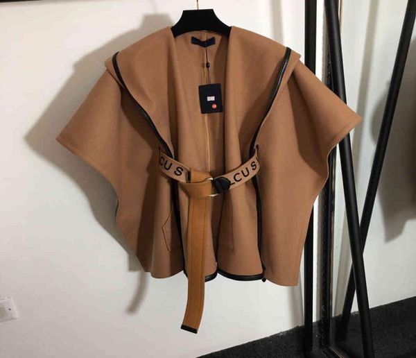 

designer 21 fashion new letter belt waist woolen coat cloak coat 0706025442305, Black