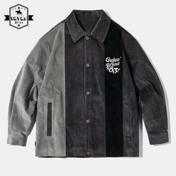

men's jackets american retro coat men fall harajuku y2k embroidery contrast jackets oversize casual patchwork fashion baseball uniform, Black;brown