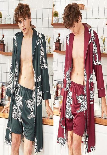 

mens silk sleepwear bathrobes dressing gowns long nightgowns pajamas sets robes shorts two piece suit home clothes11532361634872, Black;brown