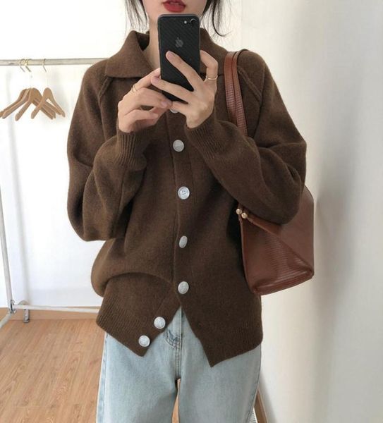 

ebaihui women cardigan sweaters lantern sleeve solid high street knitted v neck sweater oversize casual loose long sleeve chic kni7062931, White;black