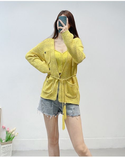 

maje women v-neck knit cardigan tie front long sleeve fit top, White