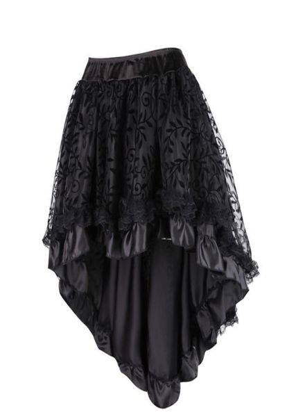 

steampunk gothic black floral flocking tulle and ruffled victorian skirt women front short back long asymmetrical skirts 85373763707