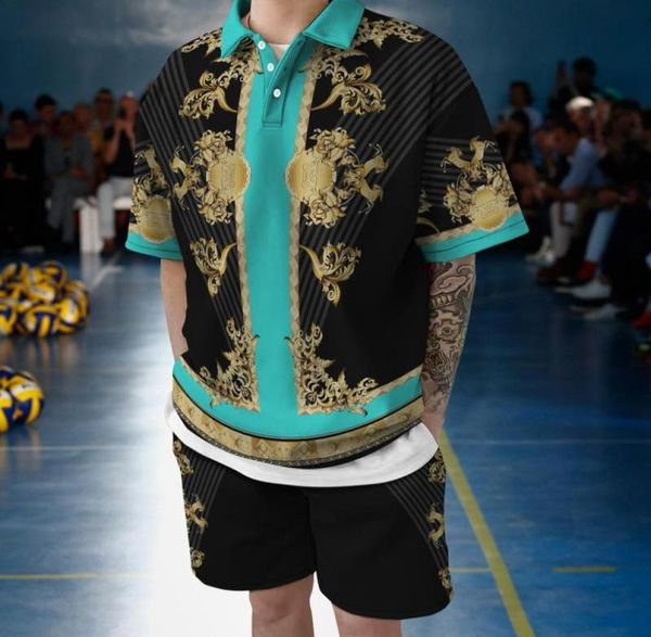 

men039s tracksuits creative street shirt lapel 3d retro pattern shortsleeved printing 2022 summer loose beach pants twopi8833232, Gray