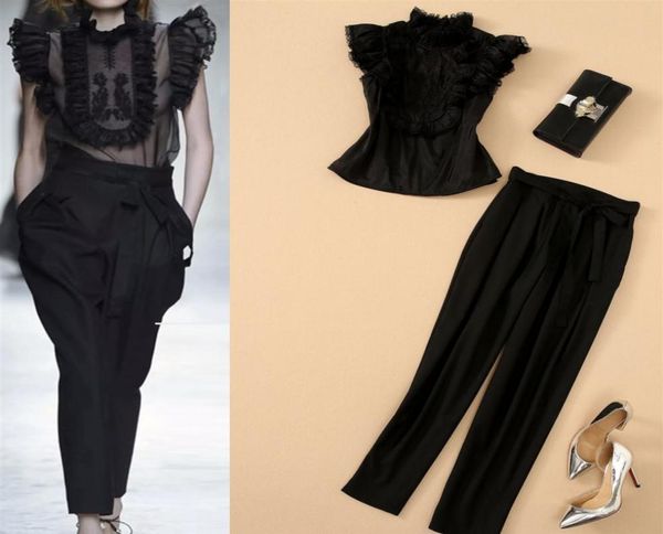 

european and american two piece pants embroidered with wood ears trousers suit337i2248377, White