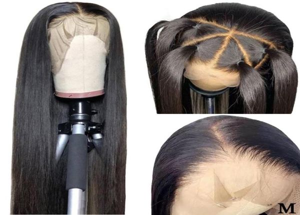 

360 lace frontal human hair wig pre plucked natural hairline 150 density middle ratio peruvian straight remy lace frontal wigs1372894, Black