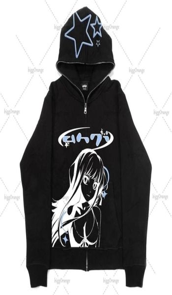 

womens hoodies sweatshirts y2k star anime print zip hoodie women loose couple japan harajuku style 90s retro casual oversized2324302, Black