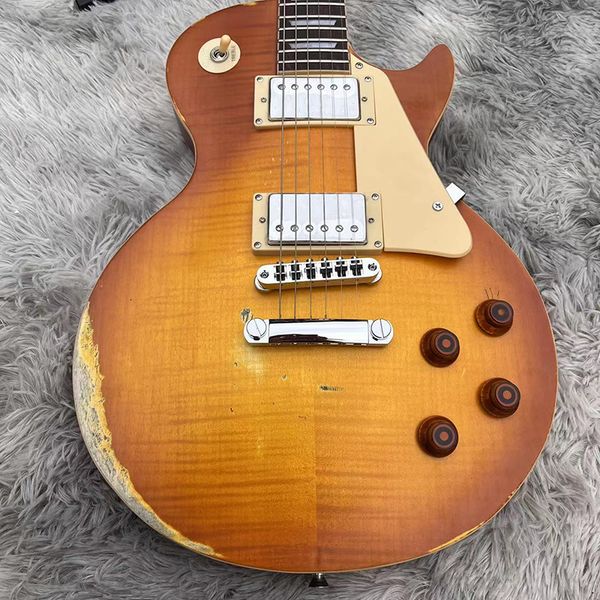 

classic electric guitar, matte finish, antique style guitar, mahogany body, ing