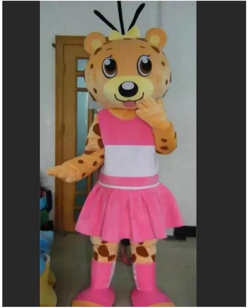 

a girl panther mascot costume with pink dress for to wear, Red;yellow