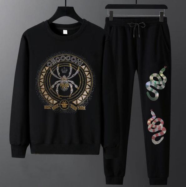 

s-4xl rhinestones anime graphic men's fashion classic sweatshirt suit pants set men's streetwear suit set sportswear set 04, Gray