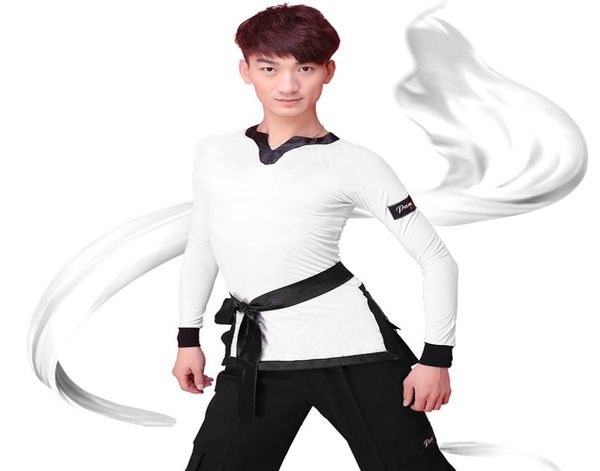 

2018 latin dance shirts men long sleeve v neck ballroom shirt competition dancing clothes5282977, Black;red