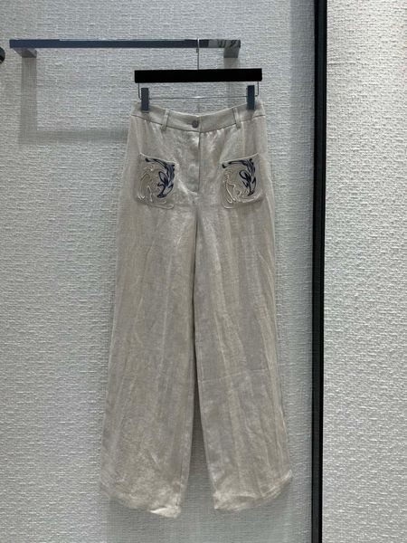 

designer 2023 high waist loose wide leg pants for women autumn embroidery letter pattern pants ladies long trousers, Black;white