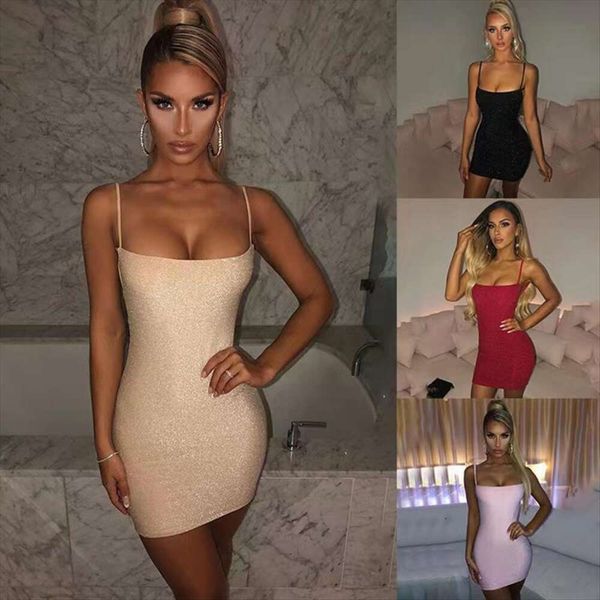

summer pure color bright silk skirts suspenders nightclub backpack short skirt golden girl, Black