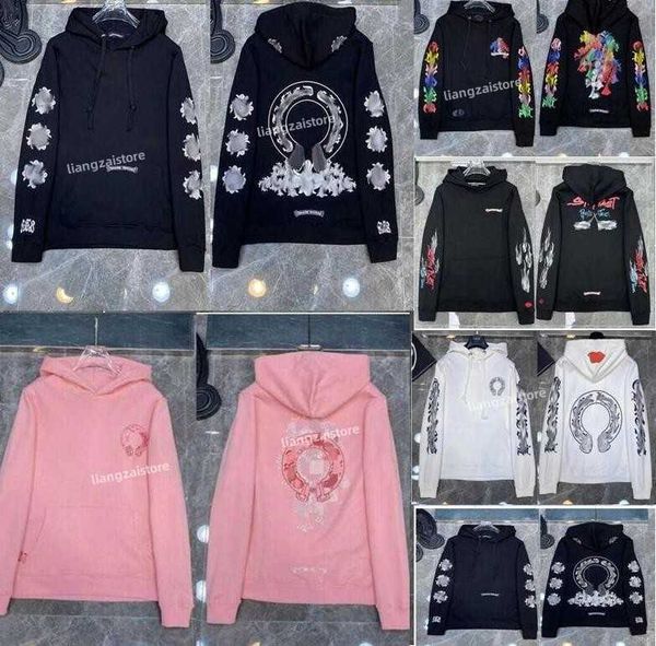 

lcgc men's hoodies sweatshirts chromese designer winter heart ch long sleeve jacket loose coat hooded hoody woman hip hop chromees hear, Black