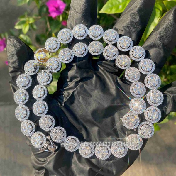 

new style 13mm baguette sunflower s925 iced out moissanite diamond cuban link chain tennis, Silver