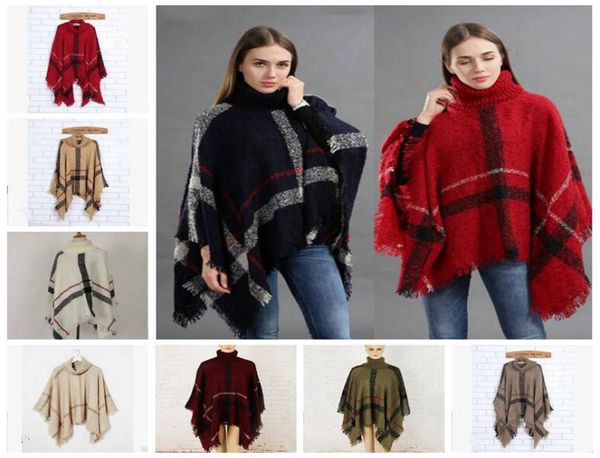 

plaid poncho scarf tassel fashion wraps women vintage knit scarves tartan winter cape grid shawl cardigan blankets cloak coat swea6101807, White;black