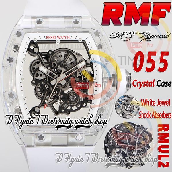

rmf aet 055 mens watch rmul2 mechanical hand-winding true balance spring real crystal case skeleton dial white inner ring rubber strap super, Slivery;brown