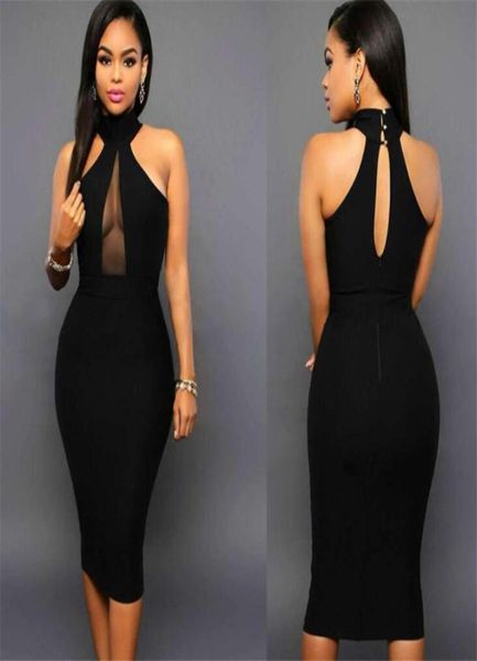 

new summer sleeveless midi bodycon dress backless women dress club wear elegant mesh party dresses4436599, Black;gray