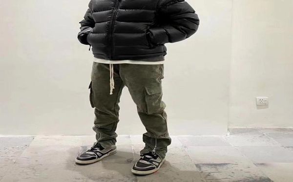 

casual slim fit bottom zipper men drawstring trousers cargo side pocket pants7003296, Black