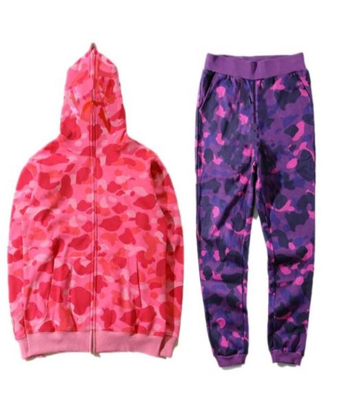 

women two piece pants mens autumn tracksuit camouflage streetwear outfit teenager fashion casual hip hop sweatsuit jacket pant91662715875, White