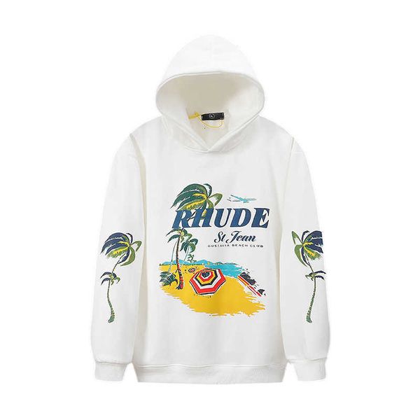 

br2l men's hoodies sweatshirts 23ss autumn/winter american fashion brand rhude coconut beach printed hip hop men's and women', Black