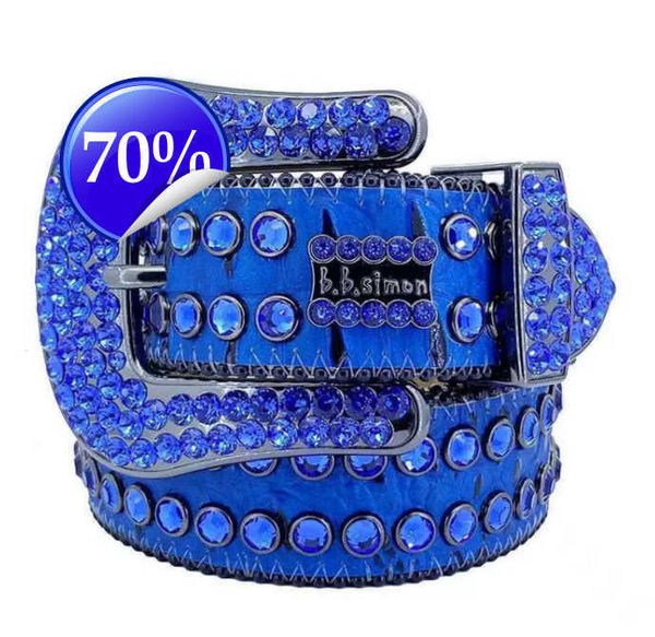 

2022 designer bb belt simon belts for men women shiny diamond belt black on black blue white multicolour with bling rhinestones as giftl, Blue;gray