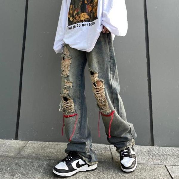 

men039s jeans high street ripped men39s summer thin american hiphop loose allmatch trend 2022 explosion models grunge y2k c3845647, Blue