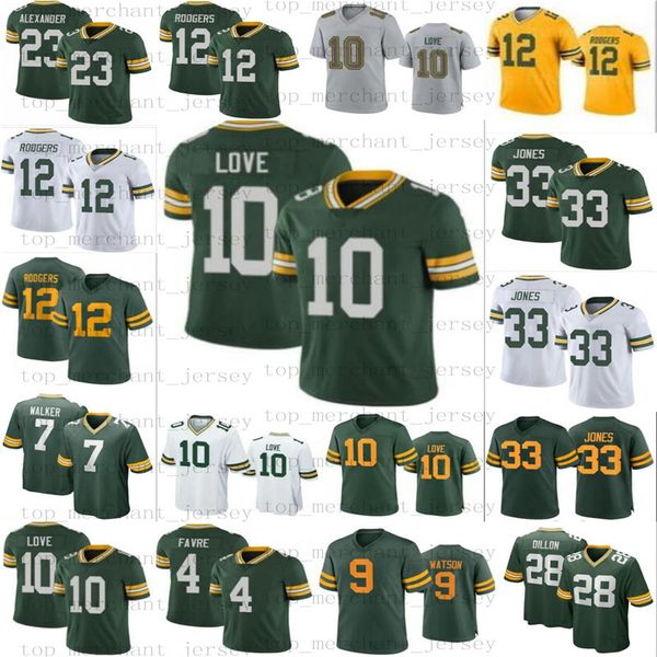 

33 aaron jones football jersey 10 love christian watson jaire packer alexander a.j. aj dillon green bayes david bakhtiari, Black;red