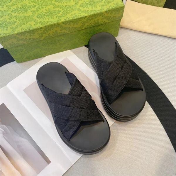 

summer brand women platform slide sandals shoes padded nylon rubber sole mid-heel slip on flip flops lady casual walking eur 35-40, Black