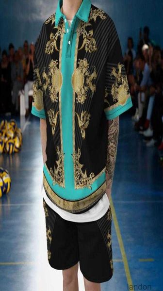 

men039s tracksuits creative street shirt lapel 3d retro pattern shortsleeved printing 2022 summer loose beach pants twopi9443238, Gray