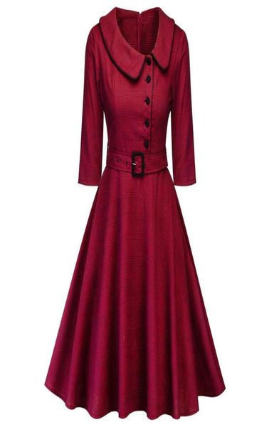 

women elegant spring wine red party dress feminino vestidos audrey 1960s swing rockabilly robebutton belts formal dress3770919, Black;gray