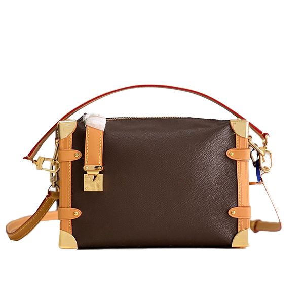 

7a fashion cross body bag side trunk corner leather canvas pm metal flip lock leather shoulder strap handbag vintage postman with box 21cm w