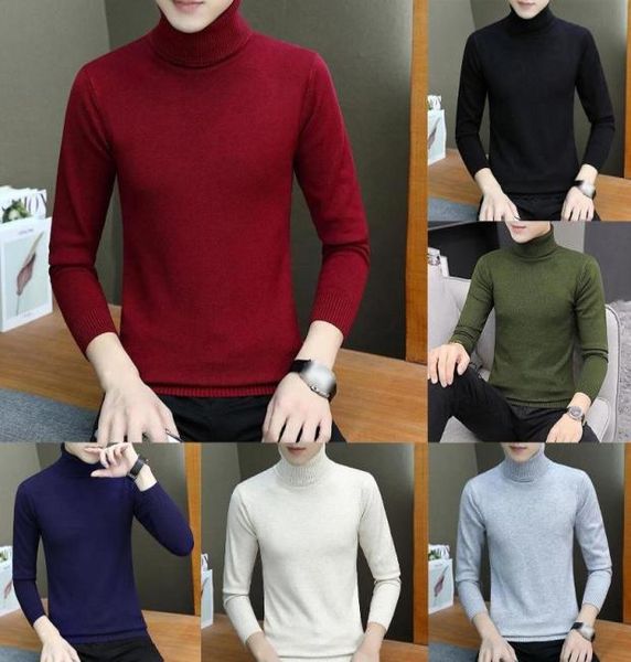 

men039s sweaters sweater autumn winter solid color knitwear turtle neck long sleeve male pullover clothing3588284, White;black