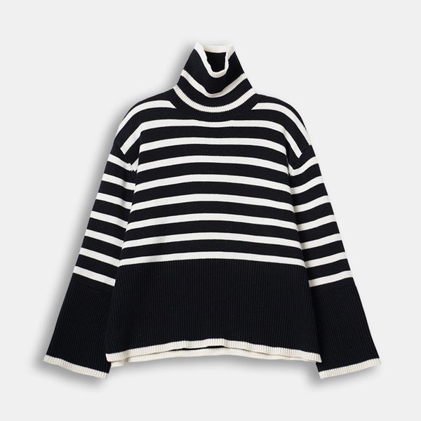 

new women s toteme wool sweater stripe high-necked pullover, White;black