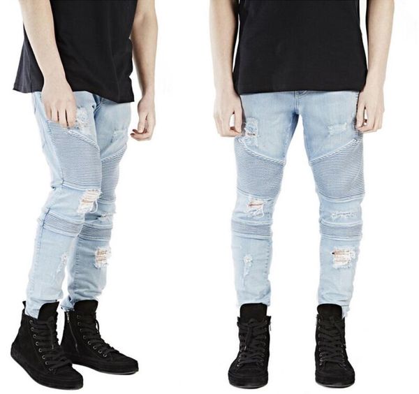 

west styles jeans rockstar jeans denim pants mens hip hop jeans patchwork washed slim hip hop biker pencil pants7458213, Blue