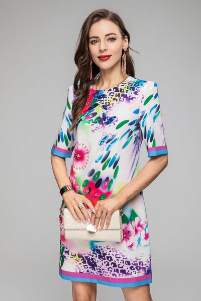 

dress 2023 original designer cute flower print handmade beaded dress spring/summer short sleeve loose round neck dress s-xl, Black;gray