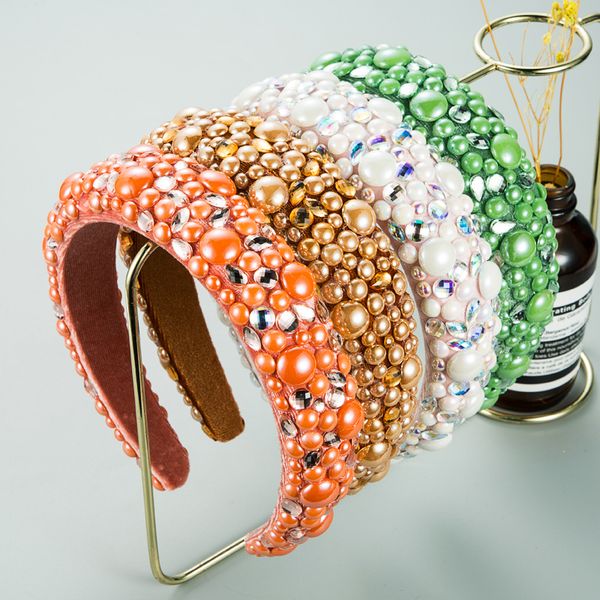 

luxury baroque hair hoop hairband pearl iced out head bands for women's hair fg578, Black;brown