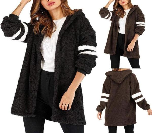 

fashion women039s winter jacket striped warm plush open front long coat long sleeve cardigan outerwear jacket for women7942751, Black;brown