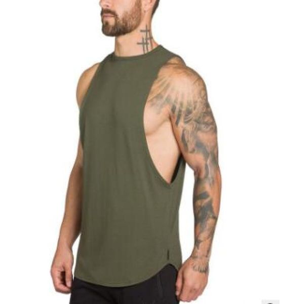 

2019 new fashion gyms clothing for men workout singlet bodybuilding tank round neck men fitness vest muscle sleeveless shirt1460230, White;black